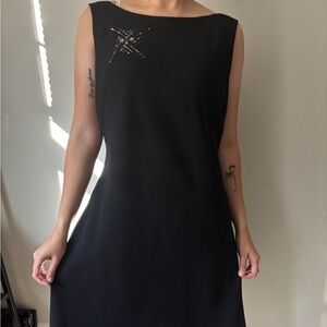 Y2K Grunge Black Formal Goth Midi Whimsy Fairy Beaded Open Back Dress Med -Large